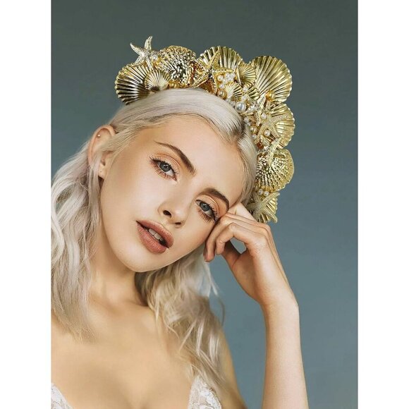Golden Halo Crown Headpiece Seashell Costume Accessory for Women main image 5